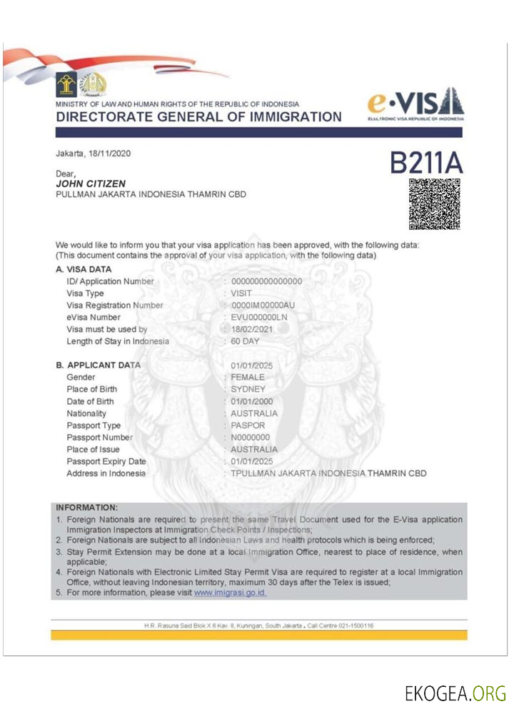 Visa électronique INDONÉSIE template Visa électronique INDONÉSIE template